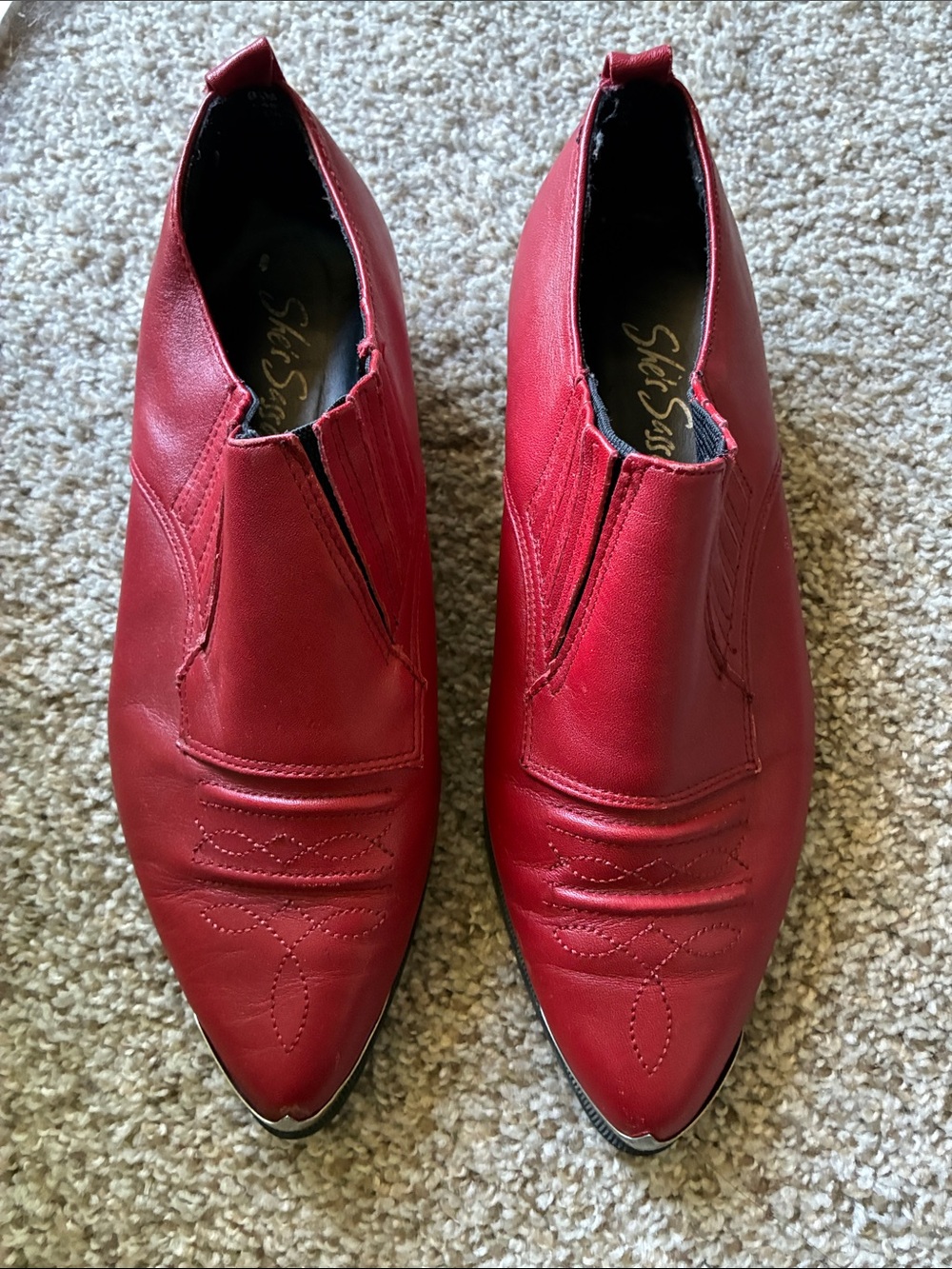 Red Leather Ankle Bootie